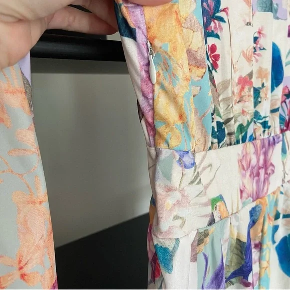 2 for 20$ 🩷🍊 Patchwork and floral print flounce necktie Maxi Dress​ - Picture 9 of 11